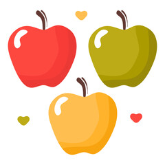 Seamless polka dot, symmetrical pattern of drawn apples, hearts