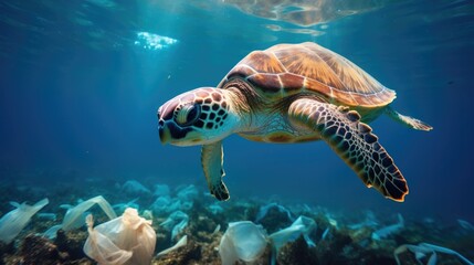 animal struggling with plastic pollution in the ocean generative ai