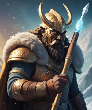 Heimdall - Nordic God Blowing Gjallarhorn on the Bifrost | Flat-design High-resolution 8K Digital Art Gen AI