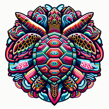 Colorful turtle cartoon zentangle arts. isolated on white background.
