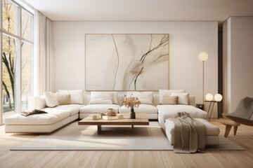 Fototapeta na wymiar A Cozy Living Room with a Striking Wall Painting