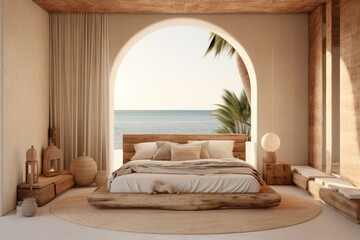 Fototapeta premium A Serene Bedroom Overlooking the Ocean