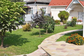 Landscaping in the garden, park, square, recreation area, memorable places.