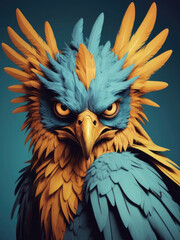 Flat Pop Art Harpy - A medium shot of a monster in a flat pop art style, featuring a harpy with feathered accents and a sharp gaze Gen AI - obrazy, fototapety, plakaty