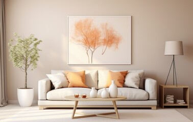 A Cozy Living Room with a White Couch and a Beautiful Painting