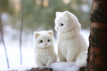 two knitted cats, knitted animals toys