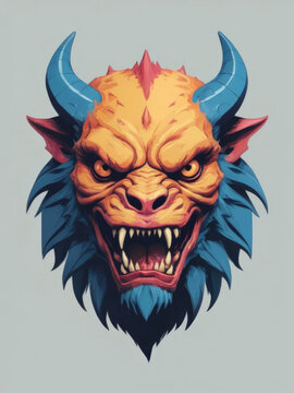 Minimalist Pop Art Chimera - Medium shot of a chimera with a mix of beastly features in a flat pop art style Gen AI