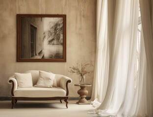 A Cozy Living Room with a Stylish Couch and Beautiful Wall Art