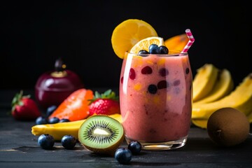 Smoothie with fruit. Generative AI