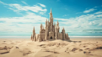 Fensteraufkleber Sandcastle sculpture built at the beach in vacation summer © sania