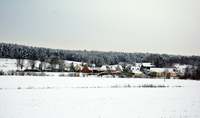 Snow covered village in Germany