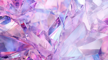 Holographic background with glass shards. Rainbow reflexes in pink and purple color. Abstract trendy pattern, Ai generated image.