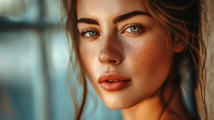 Beautiful woman model pose, facial beauty