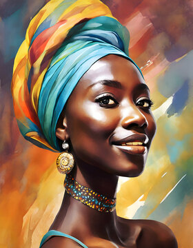 African beauty woman portrait. Colorful painting of ethnical identity.