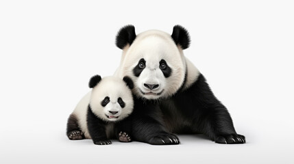 Obraz premium Panda Bear and her Baby looking at Camera