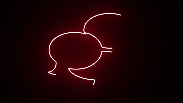 Animated glowing red neon SMS icon on black background. Received message concept. A new email is incoming. SMS neon signs appear in the center and disappear after some time. Color Neon Icon
