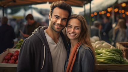 Fototapeta premium Young beautiful Couple at a Farmers Market