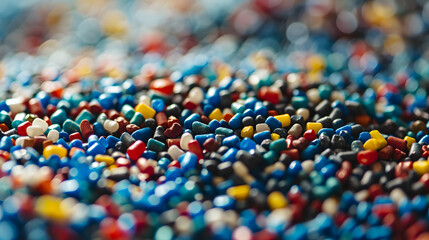 Plastic pellets Background Close-up Plastic granules Polymer plastic beads resin polymer genrativ ai - obrazy, fototapety, plakaty