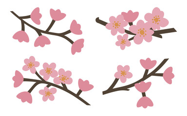 Abstract cherry blossom flowers vector clipart. Spring illustration.