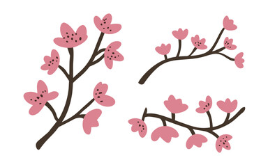 Abstract cherry blossom flowers vector clipart. Spring illustration.