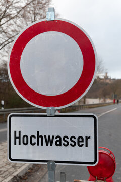 forbidden sign with the german word Hochwasser, means floodwater