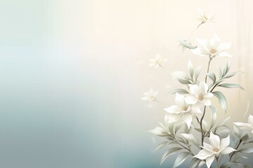 Abstract floral nature background with delicate white plant and flower leaves border. Generative AI