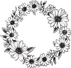 Fluid Floral Boundary Daisy Flower Black Icon Serene Daisy Silhouette Black Vector Logo Icon