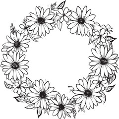 Intriguing Daisy Frame Daisy Flower Black Icon Structured Floral Halo Black Vector Logo Design