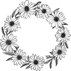Enigmatic Daisy Circle Flower Frame Black Icon Daisy Dance Design Black Vector Logo Icon