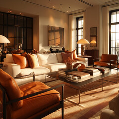 Livingroom | Interior design | Orange glow | Big Windows
