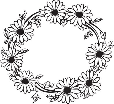 Graceful Daisy Borders Black Vector Logo Design Elegant Floral Frame Daisy Flower Black Vector Icon