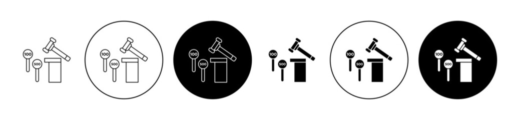 property Auction process icon outline flat logo. buying antique item bid price to sold gavel symbol vector illustration