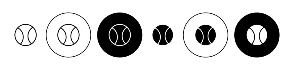 Tennis ball icon logo flat vector. rubber ball for ping pong or cricket game ball symbol in black and white background  - obrazy, fototapety, plakaty