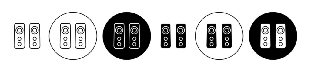 Two Stereo Speakers icon logo. loud music stereo speaker sound system  vector line symbol set