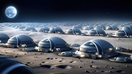 Bustling lunar metropolis, where futuristic architecture and advanced technologies blend seamlessly...