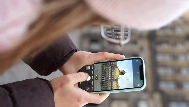 Tourist traveling vertical video