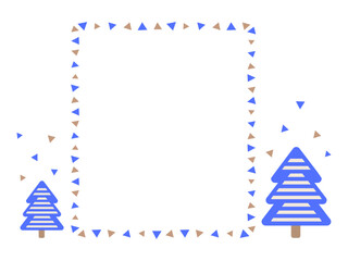 Obraz premium Rectangular frame made of triangles and geometric Christmas trees. Vector background with copy space flat style