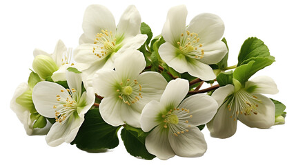 White Flowers with Green Leaves isolated on transparent background - obrazy, fototapety, plakaty