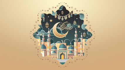  Abstract Islamic Background, vector Background for a Ramadan, Islamic art 16:9 High-quality background.