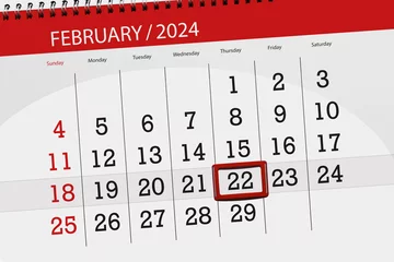 Fotobehang Calendar 2024, deadline, day, month, page, organizer, date, February, thursday, number 22 © AliaksandrBS