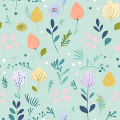 Spring season theme with flowers, draw illustration style seamless pattern.