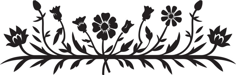 Delicate Petal Frills Decorative Line Border Whispering Floral Vines Line Emblem Design