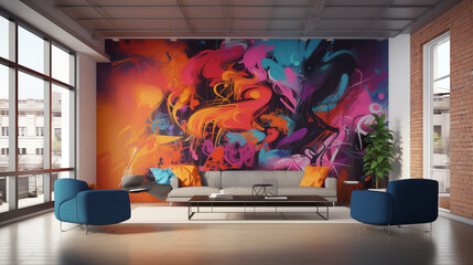  room with a digital graffiti wall