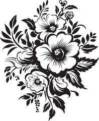 Aesthetic Bouquet Ensemble Black Floral Logo Majestic Flower Cluster Decorative Black Vector Icon