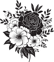 Regal Bloom Assembly Black Floral Emblem Chic Petal Fusion Decorative Black Icon