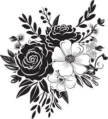 Sophisticated Floral Cluster Black Vector Logo Vintage Bouquet Charm Decorative Black Icon