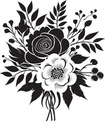 Elegant Blossom Fusion Decorative Black Bouquet Emblem Intricate Bouquet Medley Black Vector Logo
