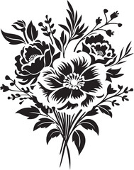 Intricate Bouquet Medley Black Vector Logo Whimsical Floral Assembly Decorative Black Icon