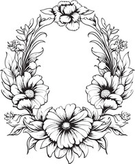 Sculpted Bloom Surround Decorative Black Logo Gothic Floral Enclosure Black Vector Frame