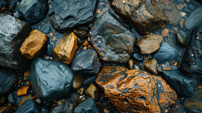 Surface Textures | Background Images | Material Photography, Design,  | Rocky river Bed | Stones and Water | Grey and orange 